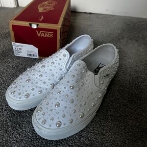 Pearl Embellished Vans Slip on Sneakers